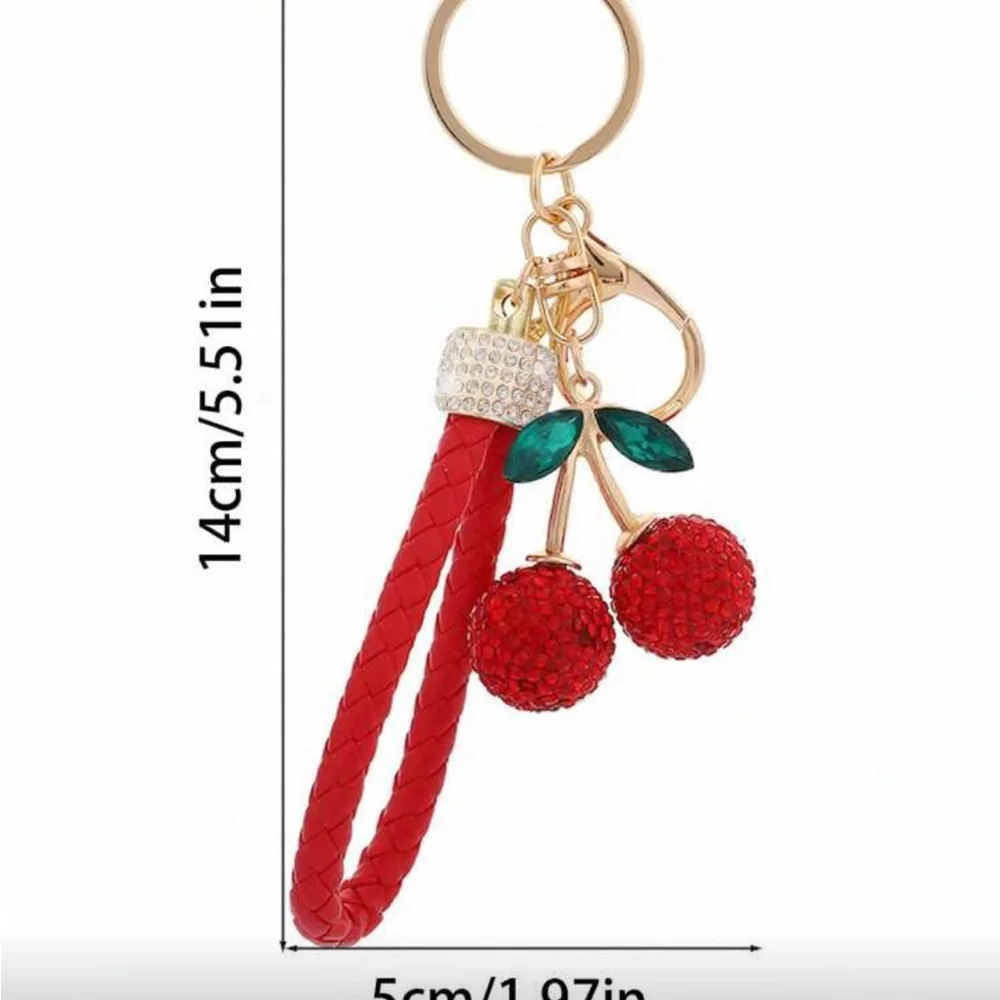 Red Cherry Keychain with Gold Accents - Picture 3 of 3